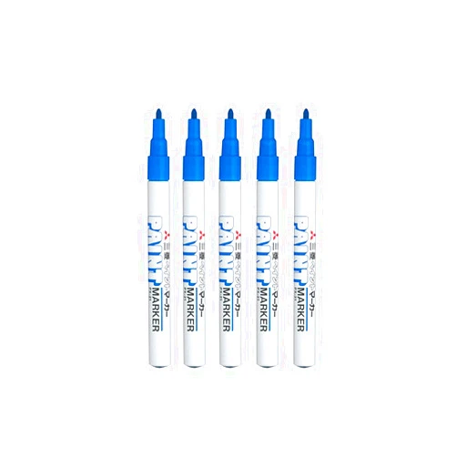 Uni-Ball Uni-Paint Oil Based Paint Marker 5 Pens Bundle Set , Multi surface Marking Pen (PX-21) Fine Point Blue Colour