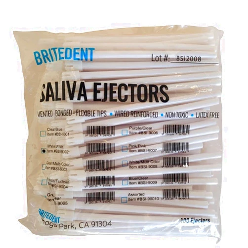 BRITEDENT Dental Disposable Saliva Ejectors Bag of 100 Pcs, Latex Free (1000, White Body-White Tip)