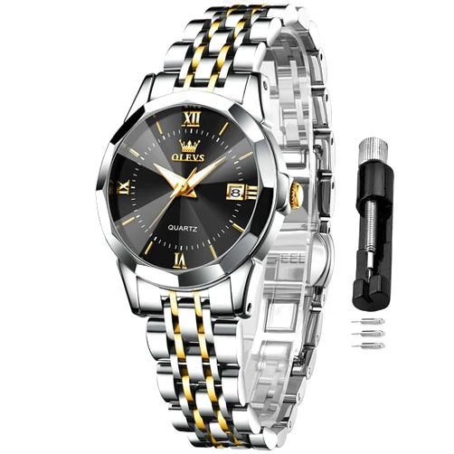 OLEVS Watches for Women Luxury Diamond Small Female Watches Stainless Steel Bracelet Waterproof Business Dress Analog Luminous Date Ladies Watches