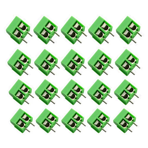 RuiLing 20-Pack 300V 10A PCB Mount Screw Terminal Block Connectors for Arduino 2 Pin 5mm Pitch (Green)