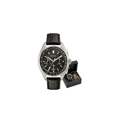 Bulova Men's Archive Series Lunar Pilot 6-Hand Chronograph High Performance Quartz Stainless Steel and Black Nylon Strap Watch Set, Sapphire Crystal Style: 96B251