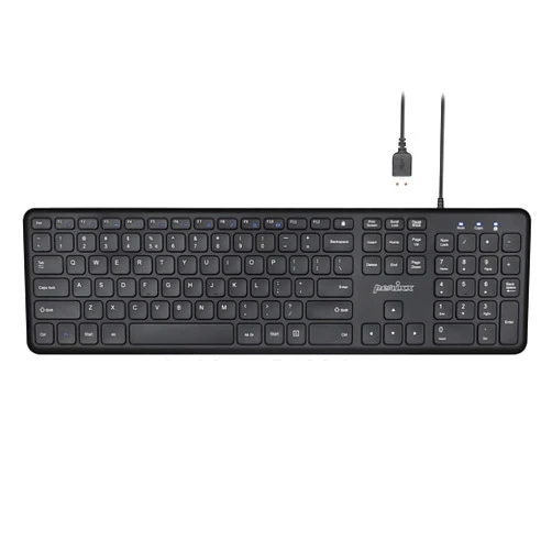 Perixx PERIBOARD-210 US Wired Full-Size USB Keyboard with Quiet Keys for Desktop, Laptop, and Tablet - X Type Scissor Keys - Black - US English (11726)