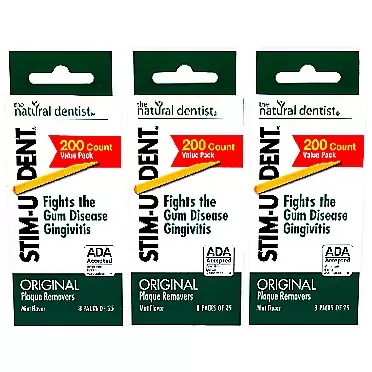 Stim-U-Dent Original, The Un-Plastic Plaque Removers, Mint-Flavored, 200 Count Box (Pack of 3. 600 picks total.)