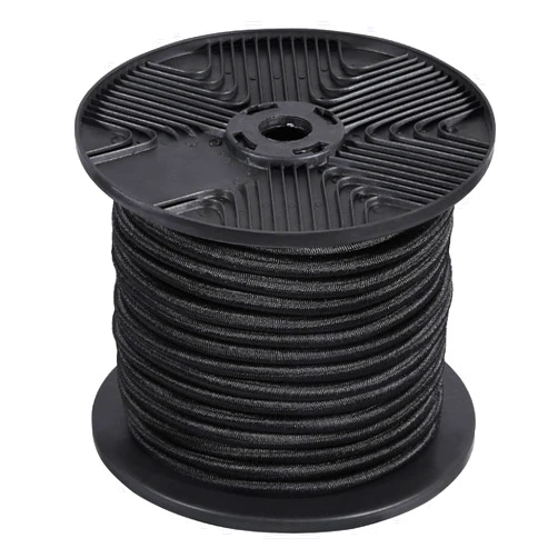 VEVOR Bungee Cord Roll, 1/4’’ X 120ft Elastic Cord, 100% Stretch Kayak Stretch String Rope, Bungee Shock Cords for Cargo, Tarps, Camping, Kayak Deck and Crafting, DIY, Black