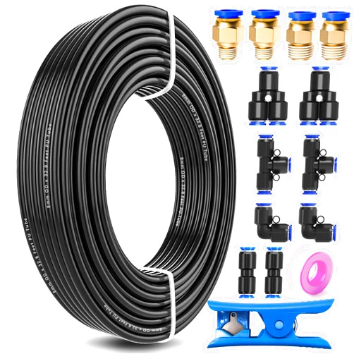 mxuteuk 5/16 Inch Air Line Tubing Kit,5/16 Inch(8mm) OD x 32.8 Feet(10 Meter) Polyurethane PU Tube and 5/16 Inch OD Push to Connect Fittings