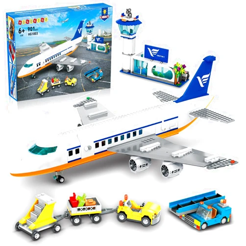 HOGOKIDS City Passenger Airplane Building Set with LED Light, 901 PCS Plane Building Blocks with Airport Terminal, Radar Tower, Luggage Trailer, Planes Model Toys Gifts for Kids Boys Girls Age 6-12
