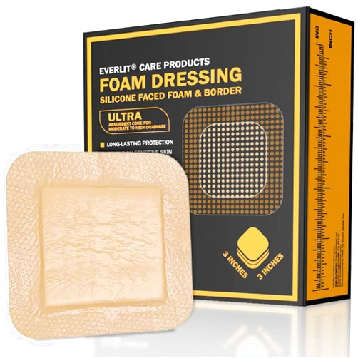 EVERLIT Silicone Foam Dressing with Gentle Adhesive Border | Sterile, Highly Absorbent, Waterproof Hydrocellular Foam Bandages | Advanced Wound Care for Bed Sores, Pressure Ulcers (3