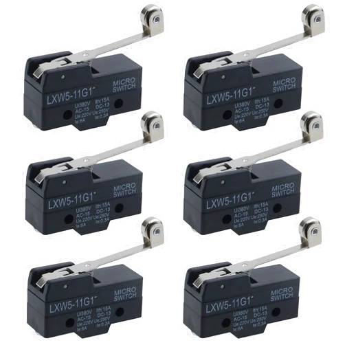 Antrader 6PCS LXW5-11G1 AC 380V DC 220V 10A Momentary SPDT Limit Switch Snap Action Roller Lever Type