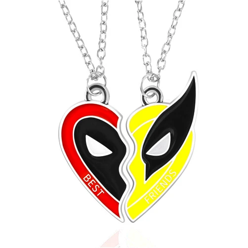 Qixiang CB Best Friend Deadpool and Wolverine Necklace,Half Heart Pendant Friendship Necklace BFF Necklace for Men and Women Stocking Stuffer,Matching Necklace for Best Friend Couples Patterns,BFFs Necklace Couples Jewelry Accessories