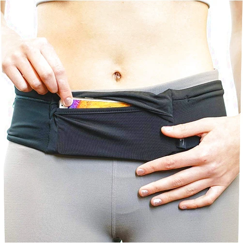 Sprigs 3 Pocket Adjustable Running Belt Waist Pack, Fanny Pack For Working Out With Sweat Resistant Backing, Holds All iPhone Models