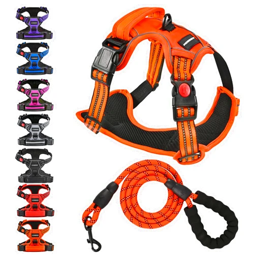 Juqiboom No Pull Dog Harness with A Free Heavy Duty 5ft Dog Leash, Adjustable Soft Padded Dog Vest, Reflective No-Choke Pet Oxford Vest with Easy Control Handle for Small and Large Dogs(Orange, Small)