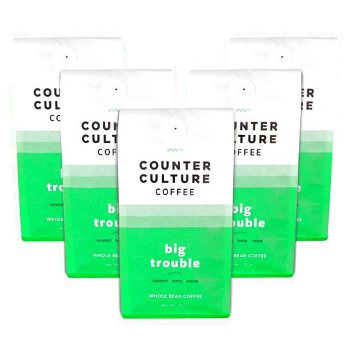 Counter Culture Coffee - Big Trouble Blend - Whole Bean Coffee - Freshly Roasted Coffee Beans - Medium Dark Roast - Nutty, Caramel, Chocolate Flavors - Multi Pack - Five 12 Ounce Bags