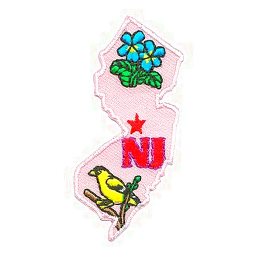 Lunch Money New Jersey State Iron-on Patch Featuring State Bird American Goldfinch and Flower Common Blue Violet
