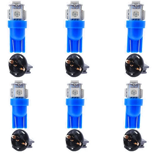 GLOFE Blue T10 LED Bulbs Dash Lights Dashboard Instrument Panel Cluster Gauge 2825 194 W5W Car Interior Lamp with Twist Lock Sockets PC195 PC194 PC168, 12V Extremely Bright, Pack of 6