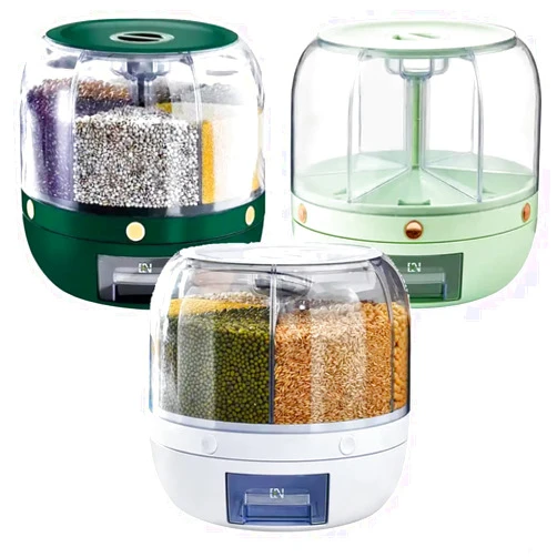 Generic Rice Dispenser Kitchen Moisture-Proof 6-Grid Rotating Food Grain Dispenser Cereal Storage Box Rice Container Dispenser Min:10kg (10, Kilograms) Max:15kg (15 kilograms)