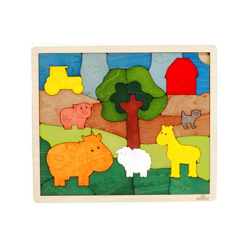 Ekoplay Down on The Farm Wooden Puzzle, 33 Pieces, Endangered Animals, Farm Animals, for Kids Ages 3+