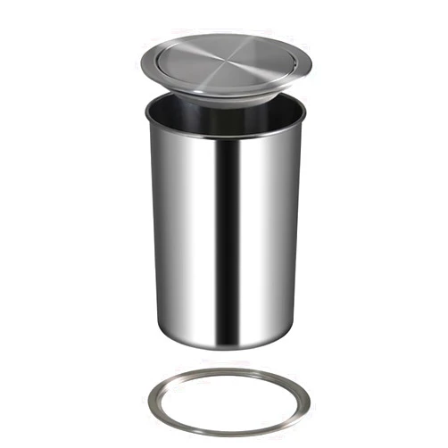 YOJIA 9L /2.3Gal Kitchen Cabinet Countertop Built-in Stainless Steel Trash Can, Embedded Trash Bin Trash Chute with Lid, (9L Set Sliver)