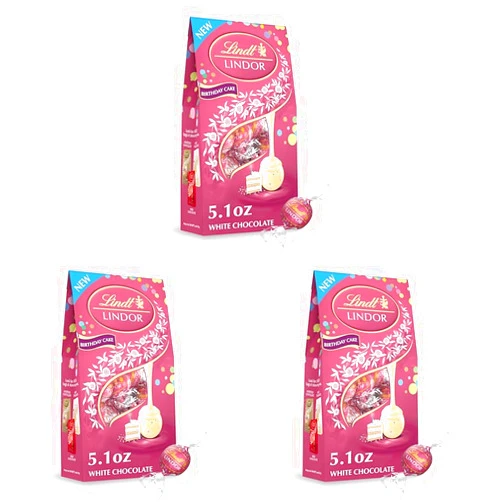 Lindt LINDOR Birthday Cake White Chocolate Truffles, White Chocolate Candy with Smooth, Melting Truffle Center, 5.1 oz. (Pack of 3)