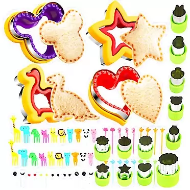 FOUR-C 64pcs Sandwich Cutter and Sealer Set, Sandwich Cutters for Kids, Uncrustable Sandwich Cutter, Decruster Sandwich Maker, Bread Cookie Cutters for Kids Lunch Box & Bento Box (Sandwich Set-64PC)