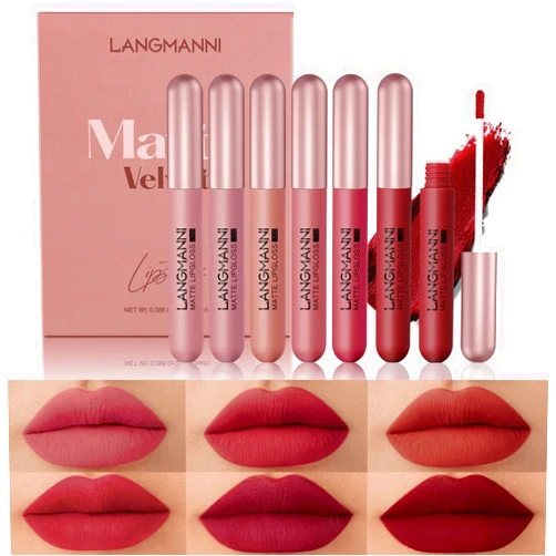 BIOKUSY 6 PCS Matte Liquid Lipstick Set, Velvet Muddy Finish, Dark Red Burgundy Mini Lip Stain, Long Lasting 24 Hours Waterproof Smudge Proof Lip Gloss, Permanent Blush, Lip Makeup Gift Kit