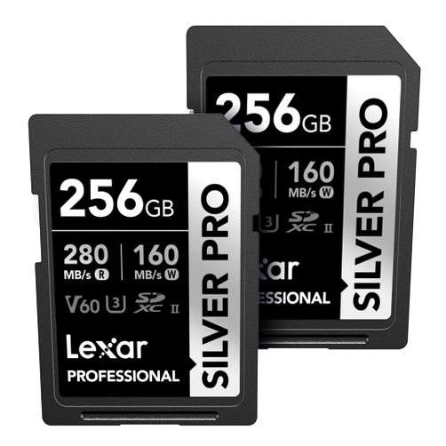 Lexar 256GB (2-PK) Professional SILVER PRO SDXC Memory Card, UHS-II, C10, U3, V60, Full-HD & 4K Video, Up To 280MB/s Read, for Professional Photographer, Videographer, Enthusiast (LSDSIPR256G-B2NNU)