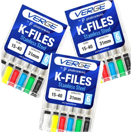 PlastCare USA Dental Endodontic 31mm Endo K Files (3 Packs of 6) (18 Total Stainless Steel K-Files) (Assorted #15 - #40)