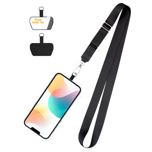 COOKOOKY Phone Lanyard， Adjustable Neck Strap and Phone Patches， Universal Cell Phone Multifuctional Patch Lanyards Compatible with Most Smartphones(1, Black)