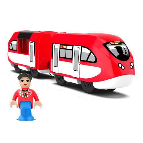 Z MAYABBO Red Motorized Action Locomotive Train for Wooden Track, Battery Operated Train Toys for Toddlers, Magnetic Train Set Compatible with Thomas, Brio, Chuggington, Electric Train for Kids Age 3 and Up