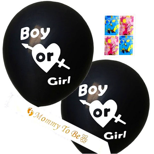 Pulchram 2 Pack Gender Reveal Balloon, Gender Reveal Confetti Balloons with Pink/Golden and Blue/Golden Confetti, Mom To Be Sash 36 Inch Black Gender Reveal Balloons