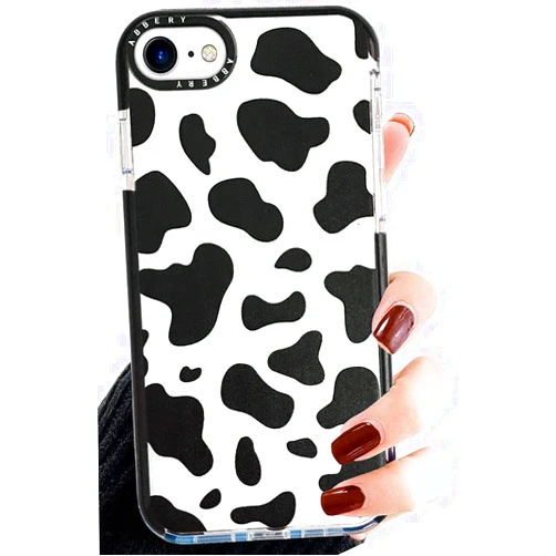 Abbery Designed for iPhone 6/6S/7/8/SE 2020/SE 2022 Case Cow, Cute Clear with Cow Print Pattern Design Soft Silicone TPU Sturdy Shockproof Protective Woman Girls Aesthetic Phone Case Cover