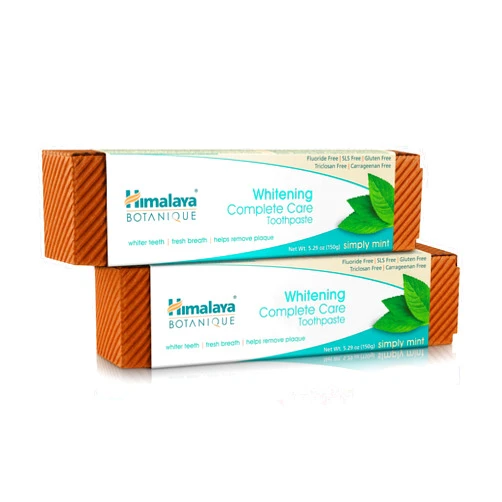 Himalaya Botanique Whitening Complete Care Toothpaste, Teeth Whitening, Fights Plaque, Fluoride Free, No Artificial Flavors, SLS Free, Cruelty Free, Foaming, Simply Mint Flavor, 5.29 Oz, 2 Pack