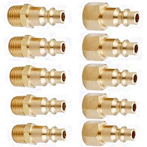 T TANYA HARDWARE Air Hose Fittings And Quick Connect Air Fittings, 1/4 Inch NPT Brass Female Male Air Coupler Plug (10 Piece) Industrial Type D, Air Compressor Fittings (Female and Male Plug)