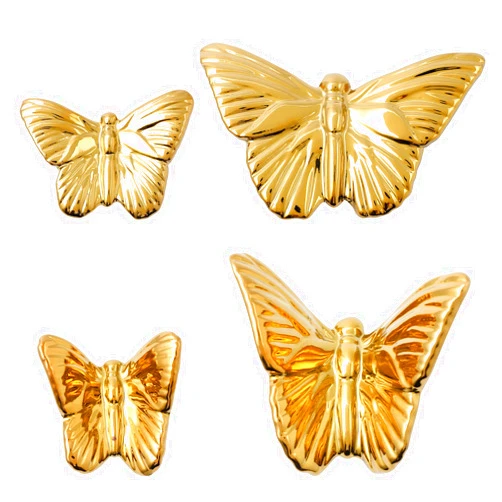 FiresGift Gold Ceramic Butterfly Set of 4 Ceramic Wall Art Décor for Home Garden Kitchen Livingroom