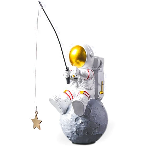 BANOMII Astronaut Figurine Statue, Astronaut Fishing Star Figure Sculpture for Desktop & Tabletop Decor, Resin Spaceman Planet Desk Ornament for Outer Space Themed Bedroom Decor, Cake Topper Decoration Model