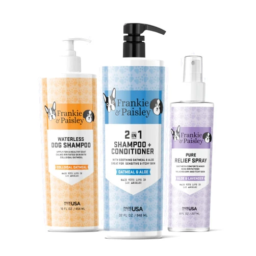 Frankie & Paisley Love My Dog Bath Gift Set Includes 2in1 Shampoo, Waterless Wash and Pure Relief Hot Spot Spray