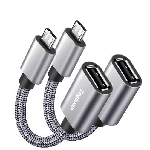Togconn Micro USB to USB Adapter, Micro USB 2.0 OTG Cable 2 Pack, Nylon Braided, Aluminum Shells, USB Male to USB Female for S7 LG, Flash Drive, Mouse, Keyboard, Game Controller