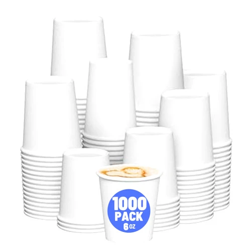 Kings Cups 1000 Pack 6 oz Coffee Cups, 6oz Disposable White Paper Cups Great for Home, Office, Event, Party, Restaurant, Hot & Cold Drinks. [1000 Count] 6 Ounce Bulk Value Leak-Free Cups.