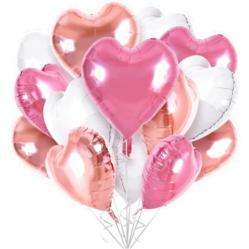 TONIFUL 30Pcs 18 Inch Rose Gold Pink Heart Balloons Pink White Heart Shape Foil Mylar Balloons Decoration for Birthday Valentine's Day Wedding Bridal Shower Anniversary Engagement Party Supplies