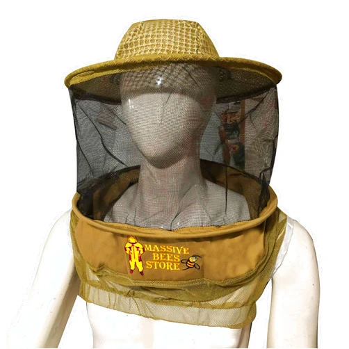 Massive Bee Store Three Layer Ventilated Beekeeping Veil in Round (Khaki, 3-Layer Hat)