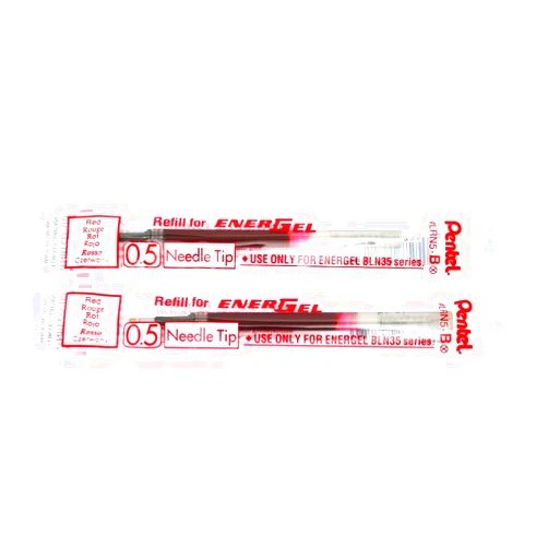 Pentel 2 Pk Pentel LRN5-B EnerGel Refills, 0.5 mm Fine Needle Tip, Red