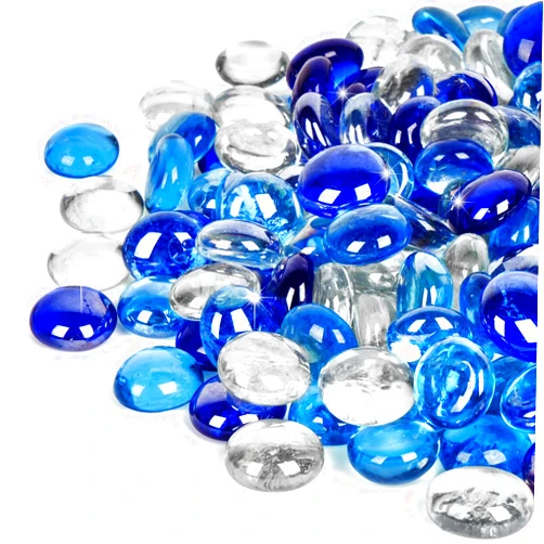 GASPRO 20 lbs Fire Pit Glass for Propane Fire Pit, 3/4 Inch Fire Glass Beads for Fireplace Fire Pit Table, Glass Rocks for Landscaping, White, Cobalt Blue and Margarita Azura Blue