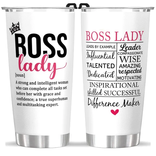 FROOBLEQUIRK 20 oz Tumbler for Lady Boss, Inspirational Cup for Leader, Manager, Women Coworker – Birthday, Christmas, Boss Day Gift Idea