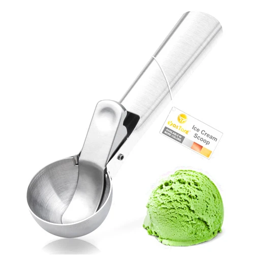YasTant Premium Ice Cream Scoop with Trigger Ice Cream Scooper Stainless Steel, Heavy Duty Metal Icecream Scoop Spoon Dishwasher Safe, Perfect for Frozen Yogurt, Gelatos, Sundaes, Medium Silver