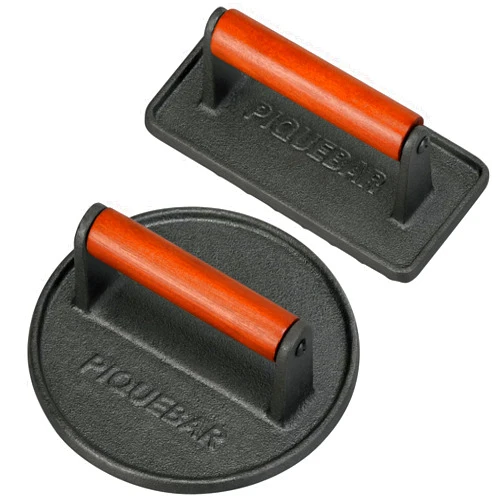 PIQUEBAR Burger Press Cast Iron Grill Press Bacon Press for Griddle Heavy Duty Weight Press Smash Burger Press with Wood Handle 2 Pack