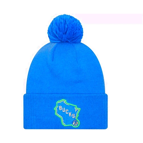 New Era NE23 City Edition Alternate Logo Sport Sideline Cuff Beanie Hat with Pom - NBA Cuffed Winter Knit Cap