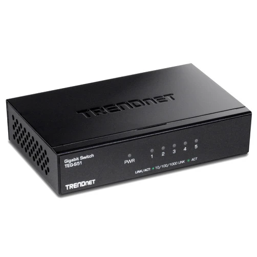 TRENDnet 5-Port Gigabit Desktop Switch, TEG-S51, 5 x Gigabit RJ-45 Ports, Ethernet Splitter, 10Gbps Switching Capacity, Fanless Design, Metal Enclosure, Lifetime Protection, Black