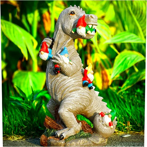 M.A.K Dinosaur Eating Gnomes Garden Decor, Art for Garden Decor, Outdoor Statue for Patio, Lawn, Yard Art Decoration, Housewarming Garden Gift