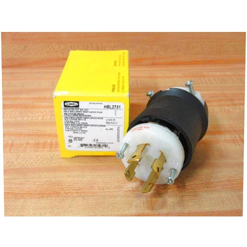 Hubbell HBL2731 Locking Plug, 30 amp, 3 Phase, 480V, L16-30P, Black and White