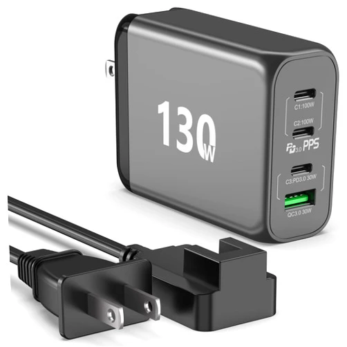 NXPGKEA 130W USB C GaN Wall Charger 4 Port PD 100W PPS 45W Super Fast Charging Station Type-C Laptop QC Power Adapter AC Cable Multiple Ports for iPhone 13 12 11 iPad MacBook Pro Samsung Pixel Lenovo HP Dell