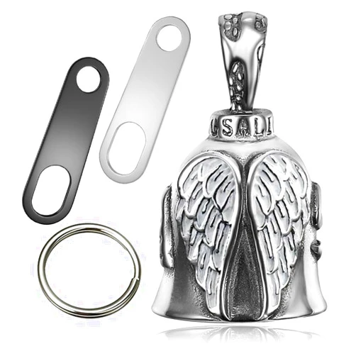 Jvuouxy Guardian Angel Motorcycle Bell Handful Good Luck Bells & Keyring Drive Safe Pendant Accessories Lead-Free Pewter Bike Bell Good Luck Gift for Men Women Guard Riding Safety